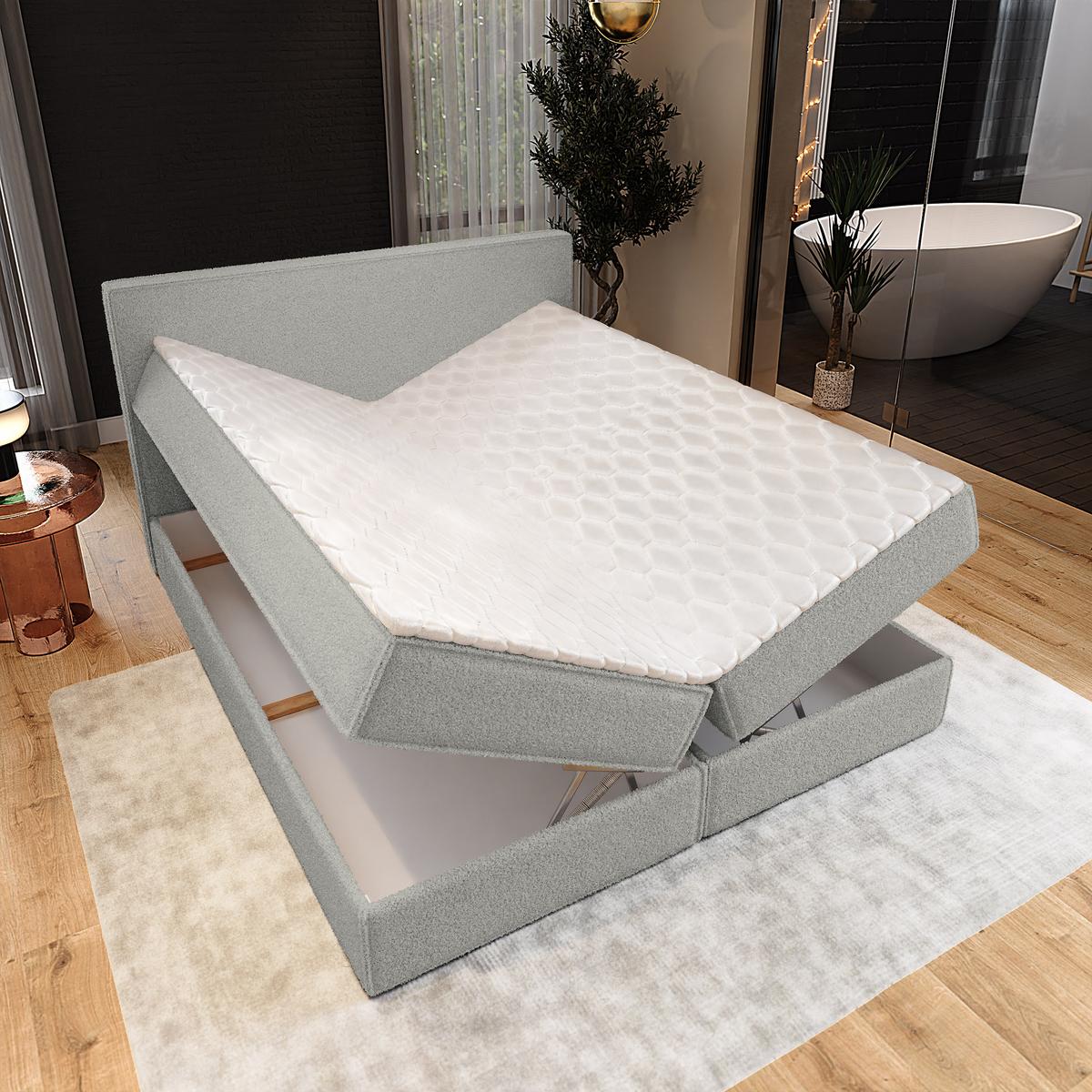 BOXBETT PELLIO 180x200 cm mit Matratze und Topper - Hellgrau - Hellgrau, Holz (180/200cm) - MASSENO