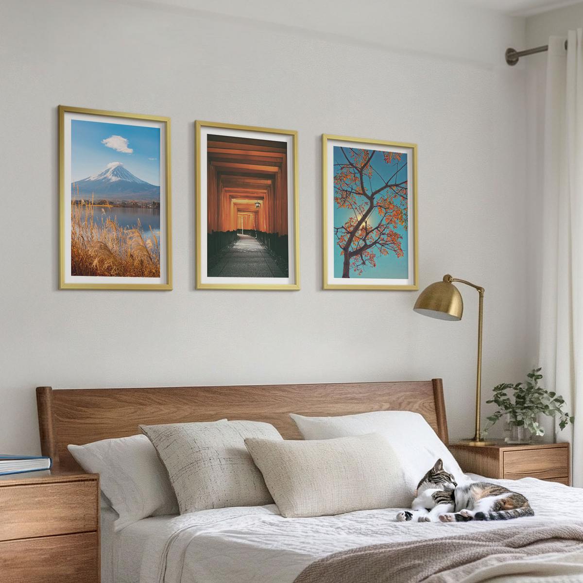 BILDER SET 3er Set - 40x60 cm Goldrahmen - Japanische Naturlandschaften - Goldfarben, Kunststoff (40/60cm) - TULUP