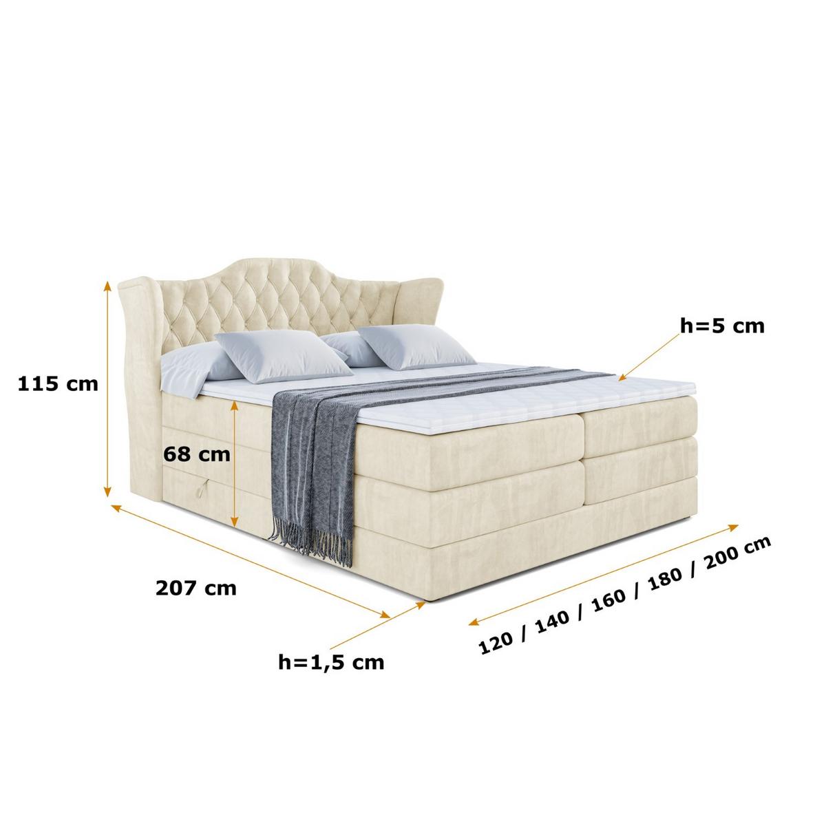BOXSPRINGBETT VILA KING - 180x200 - H3/H4 - Beige - Beige, Holzwerkstoff (180/200cm) - ALTDECOR