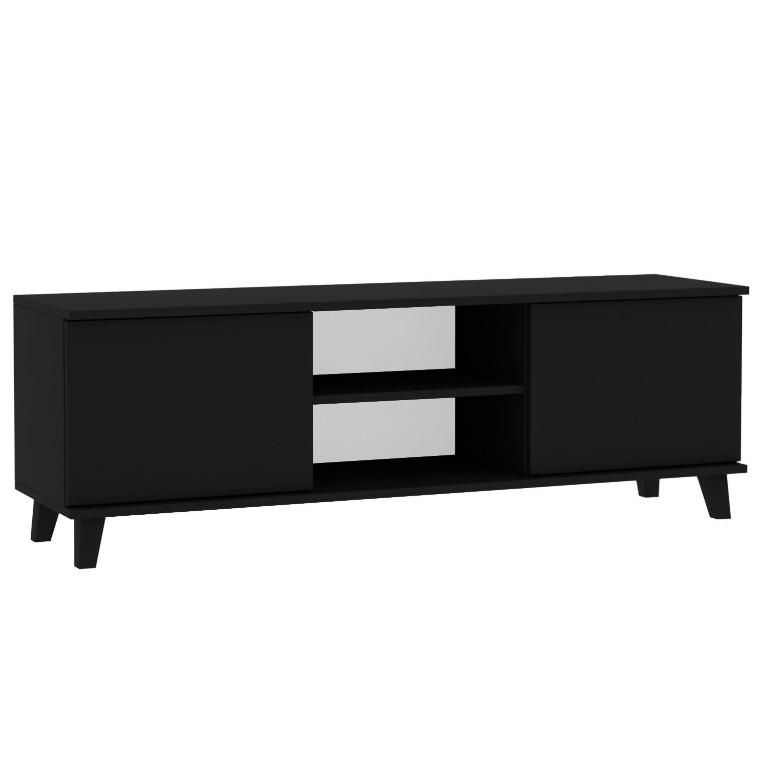 LOWBOARD Home mit 2 Türen, ohne Griffe, Schwarz - Schwarz, Holzwerkstoff (150/50/40cm) - Beautysofa