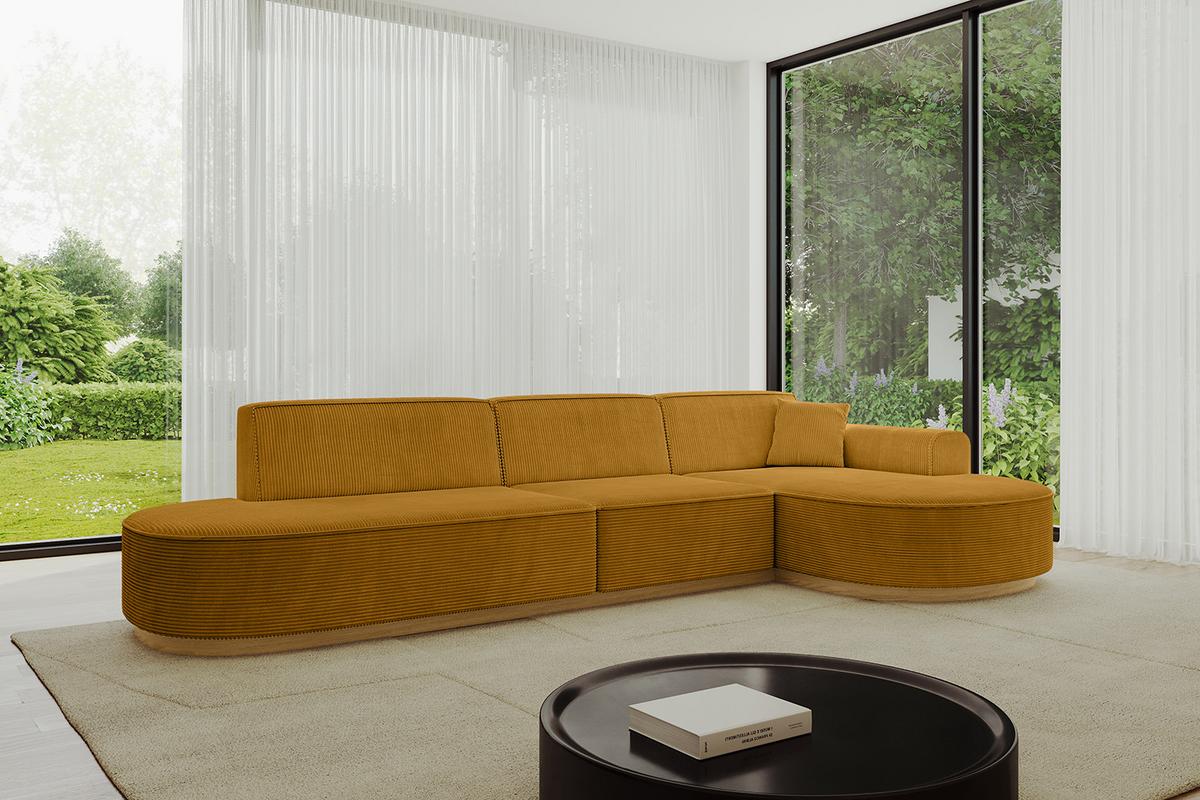 ECKSOFA Ottomane Rechts MARI-L2-v2 - 328x171x83 cm Senfgelb Cord - Gelb, Holzwerkstoff/Textil (171/328cm) - ALTDECOR