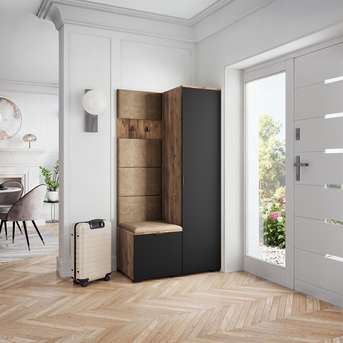 GARDEROBENSCHRANK LORI 95/181/51 cm Modern Garderobe-Set Eiche Lefkas - Eichefarben/Schwarz, Holzwerkstoff (95/181/51cm) - MASSENO