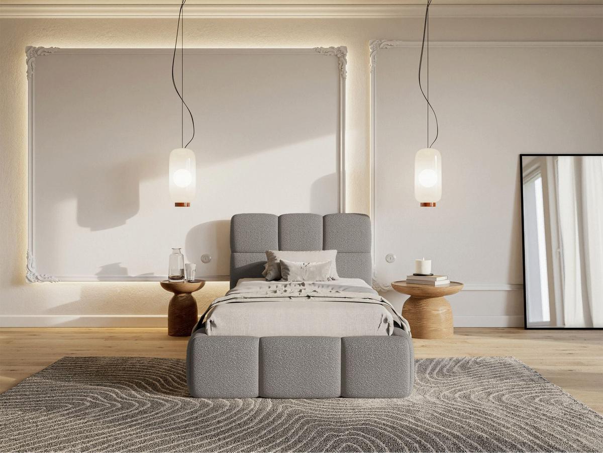 POLSTERBETT Cloudy Grau Bouclé, Bettkasten & Lattenrost, 90x200 cm - Schwarz/Grau, Kunststoff/Textil (90/200cm) - Selsey