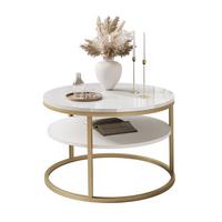 COUCHTISCH CIRI SLIM mit Regal Hochglanz - Goldfarben/Weiß, Holzwerkstoff (60/60/42cm) - Lookway