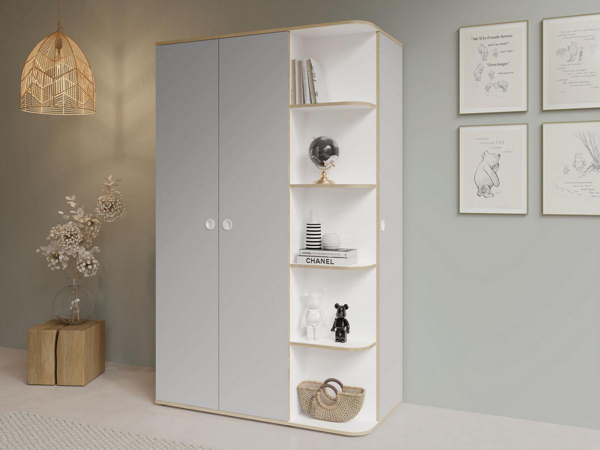 DREHTÜRENSCHRANK AMARIS 120/196,5/60cm 3-türig Weiß - Weiß/Grau, Holzwerkstoff (120/196.5/60cm) - MASSENO