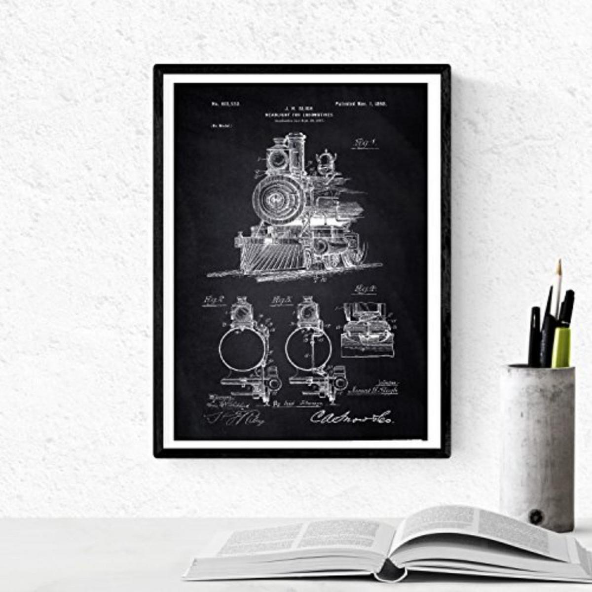 POSTER Set mit 4 Schwarz Fahrzeug PATENT A4 Schwarzer Rahmen - Schwarz, Papier (29.7/3cm) - Nacnic