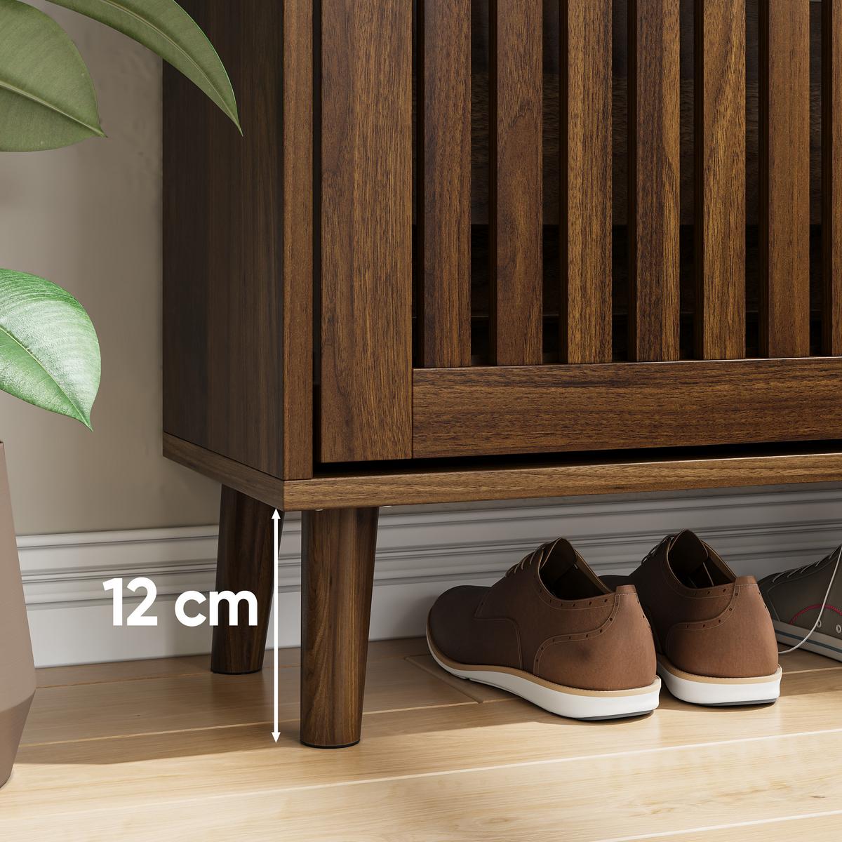 SCHUHSCHRANK 60 cm Walnussoptik mit 2 Klappfächern, offenem Regal und Metallgriff für Flur - Walnussfarben, Holzwerkstoff (60/93/24cm) - Urban Meuble