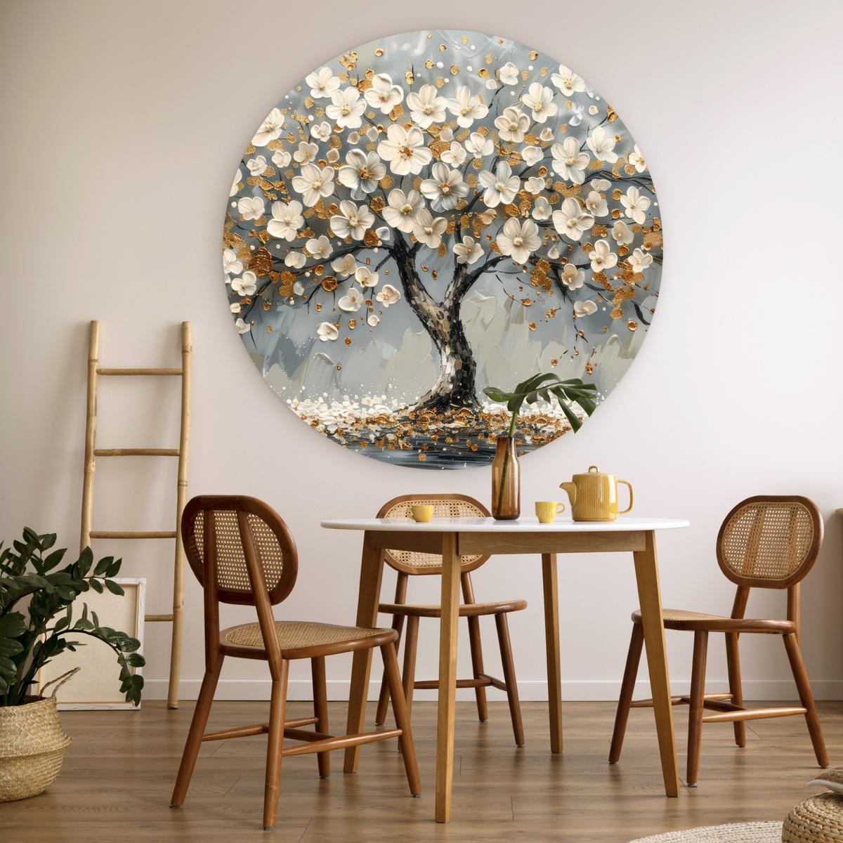 WANDBILD Baum - Gold - Blumen - Abstrakt - Kunst Deko Groß 150x150 cm - Goldfarben, Kunststoff (150/150cm) - MuchoWow