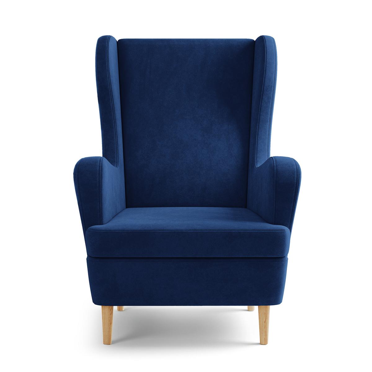 SESSEL VOGERA Ohrensessel Polstersessel, Blau - Blau/Eichefarben, Holzwerkstoff (78/103/85cm) - MASSENO
