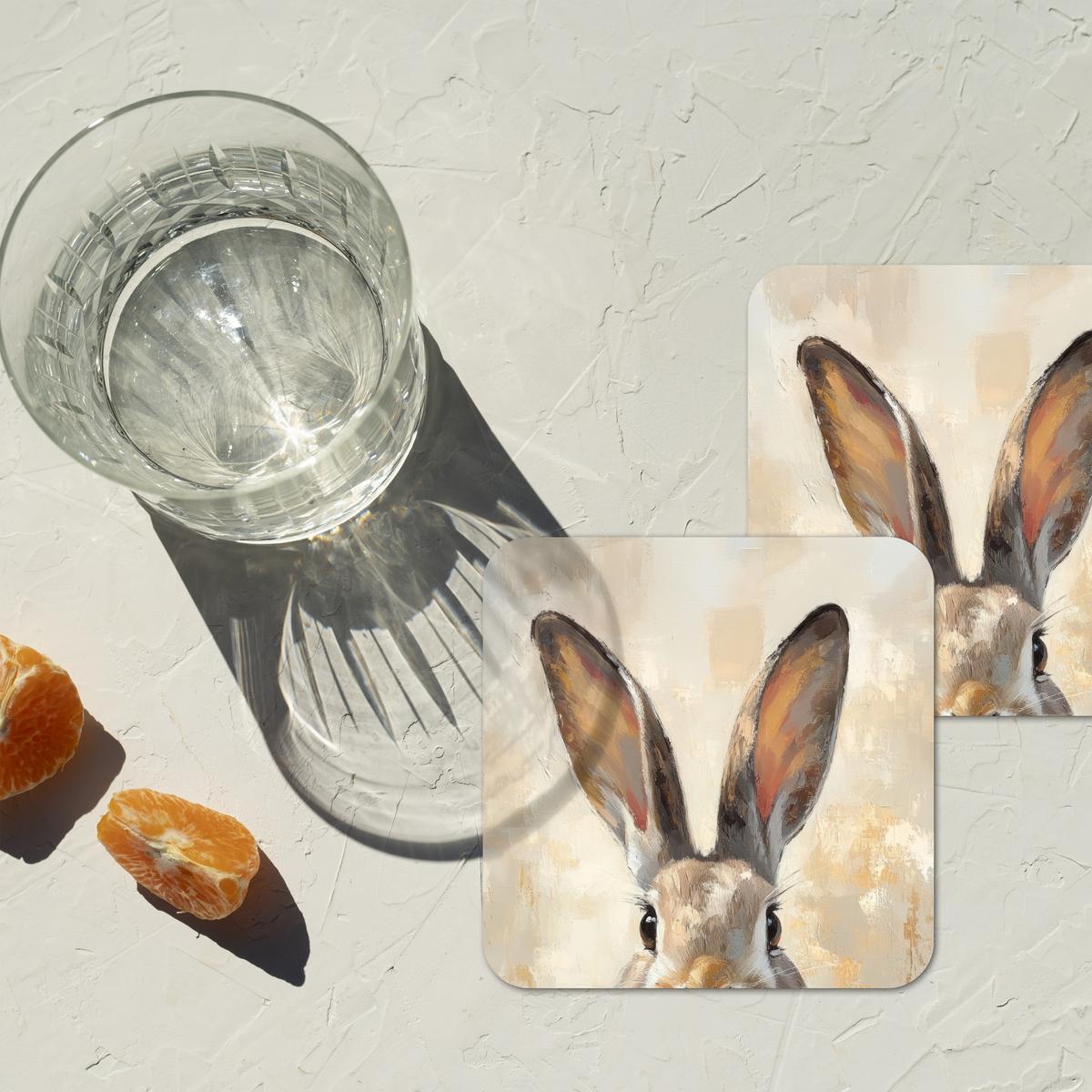 GLASUNTERSETZER 6er-Set Hase - Ohren - Braun Zubehör für Getränke 10x10 cm - Beige, Naturmaterialien (10/0.2cm) - MuchoWow