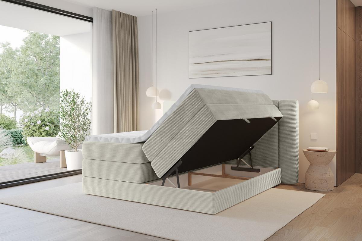 BOXSPRINGBETT mit Matratze H3/H4 - EVON KING - 180x200 cm Creme - Creme, Holzwerkstoff (180/200cm) - ALTDECOR