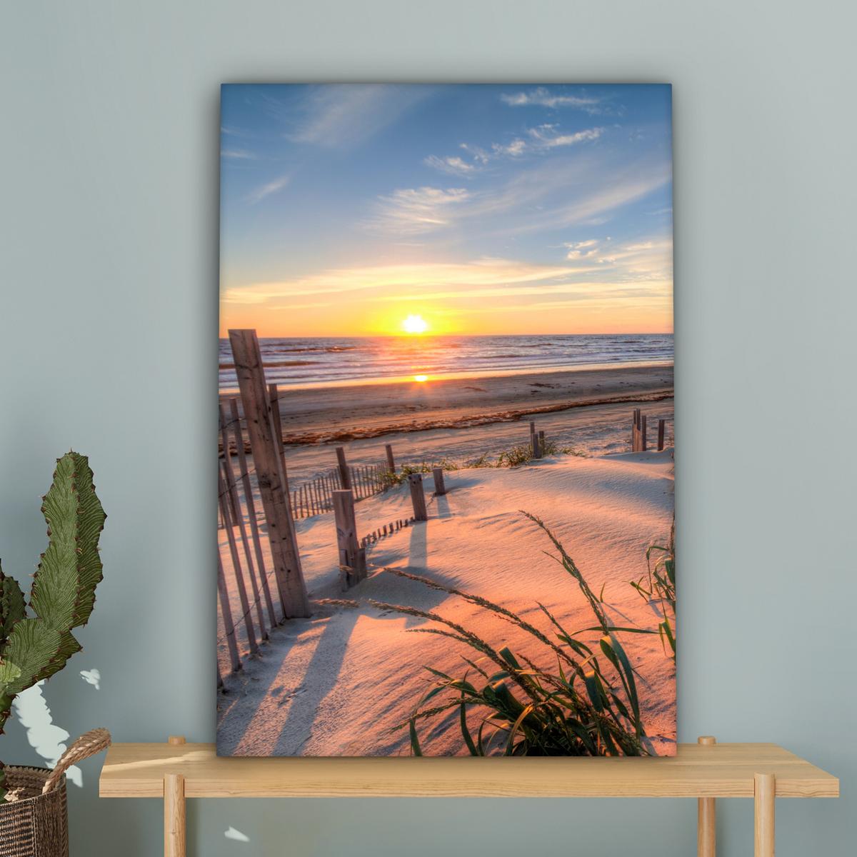 LEINWANDBILD Strand - Meer - Düne - Sonnenuntergang - Landschaft Wanddeko Schlafzimmer 60x90 cm - Beige, Textil (60/90cm) - MuchoWow