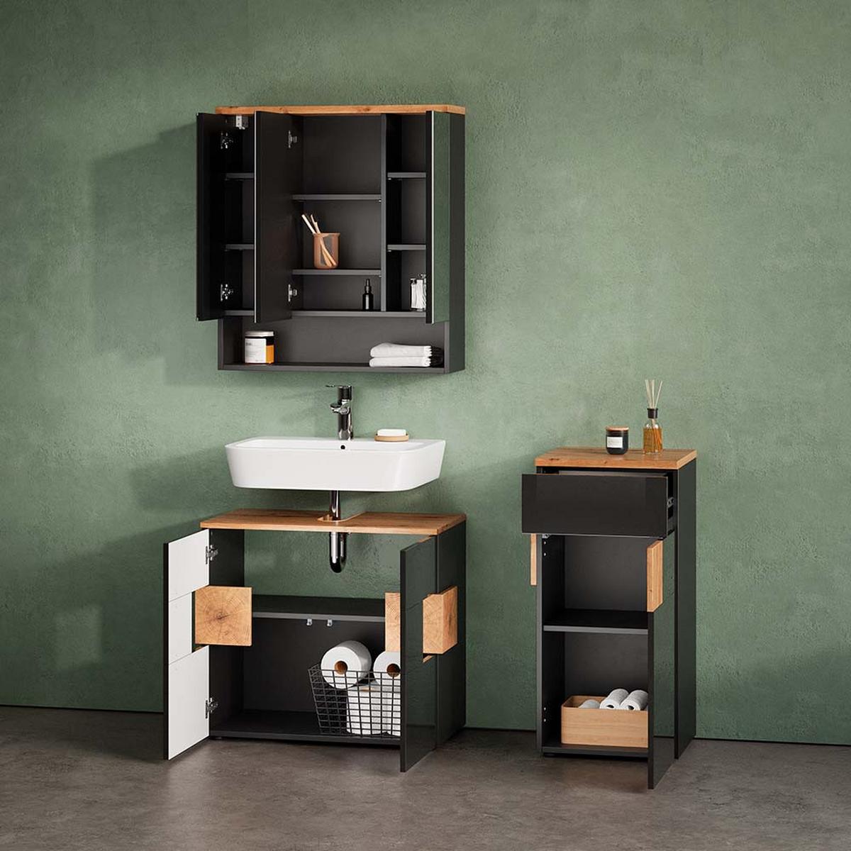 BADMÖBEL-SET Tanaro Anthrazit 3 Teile - Anthrazit, Holzwerkstoff (73/64/37cm) - Livinity®