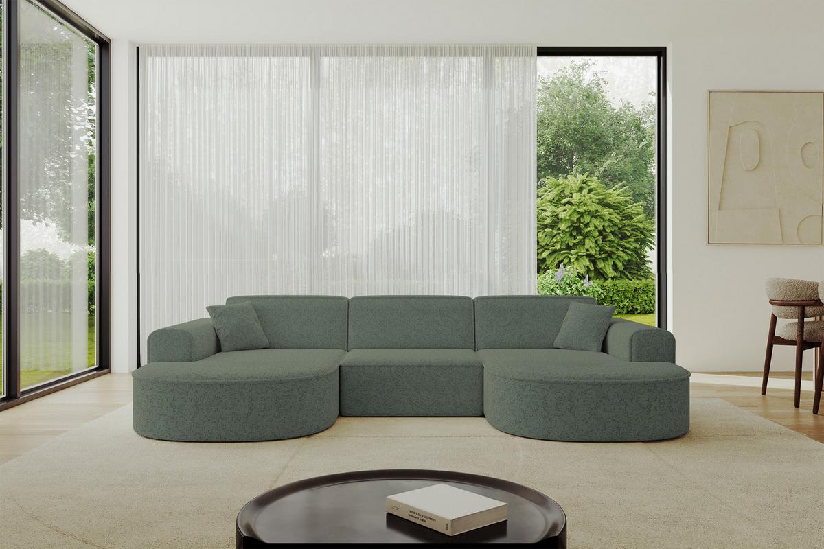 WOHNLANDSCHAFT MARI-U1 - 303x171x79 cm Grün Tissu - Schwarz/Grün, Holzwerkstoff/Kunststoff (303/79/171cm) - ALTDECOR