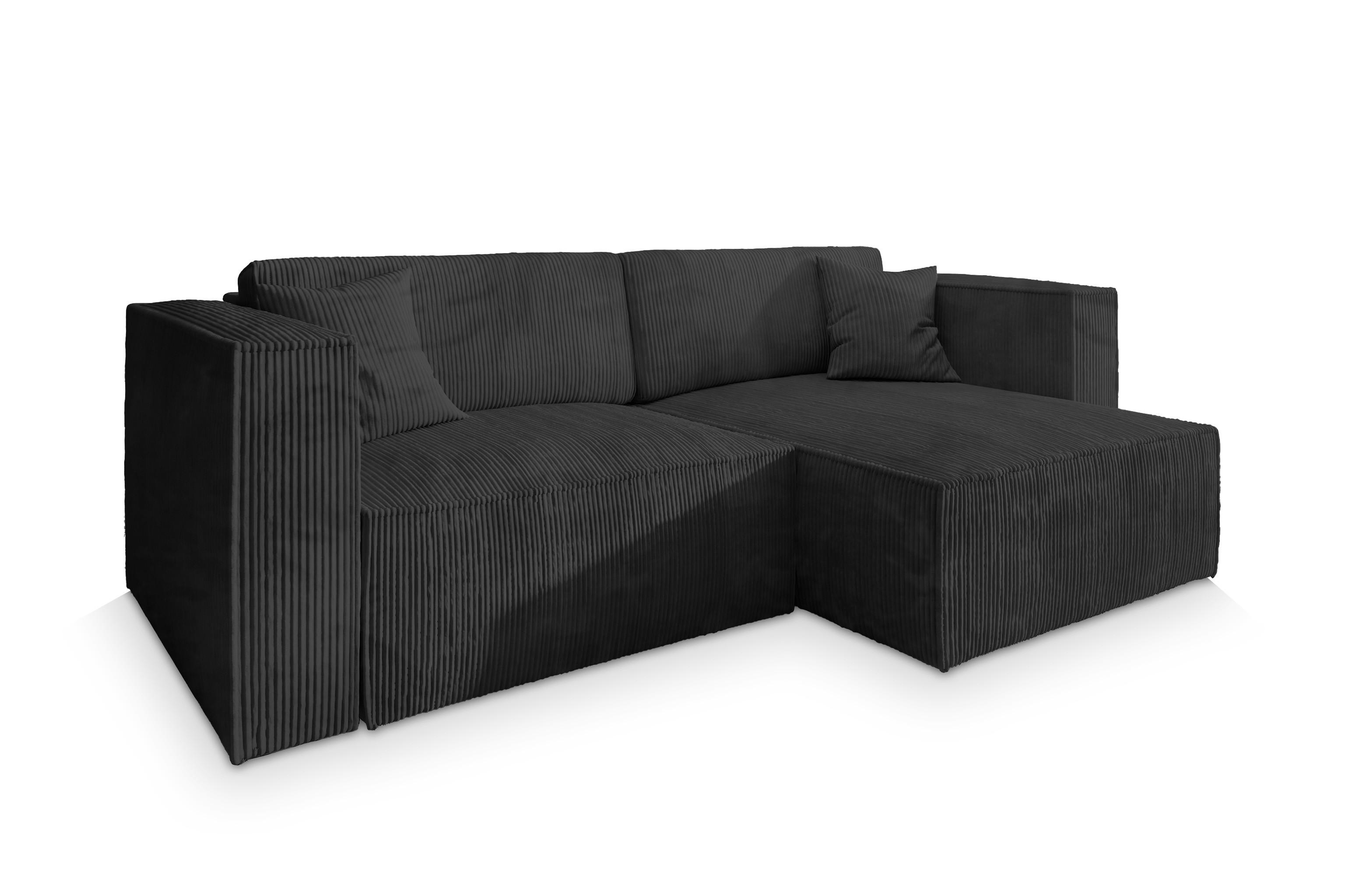 ECKSOFA NERIO P Schwarz Kordstoff mit Schlaffunktion - Schwarz/Grau, Holz/Kunststoff (245/148cm) - MASSENO