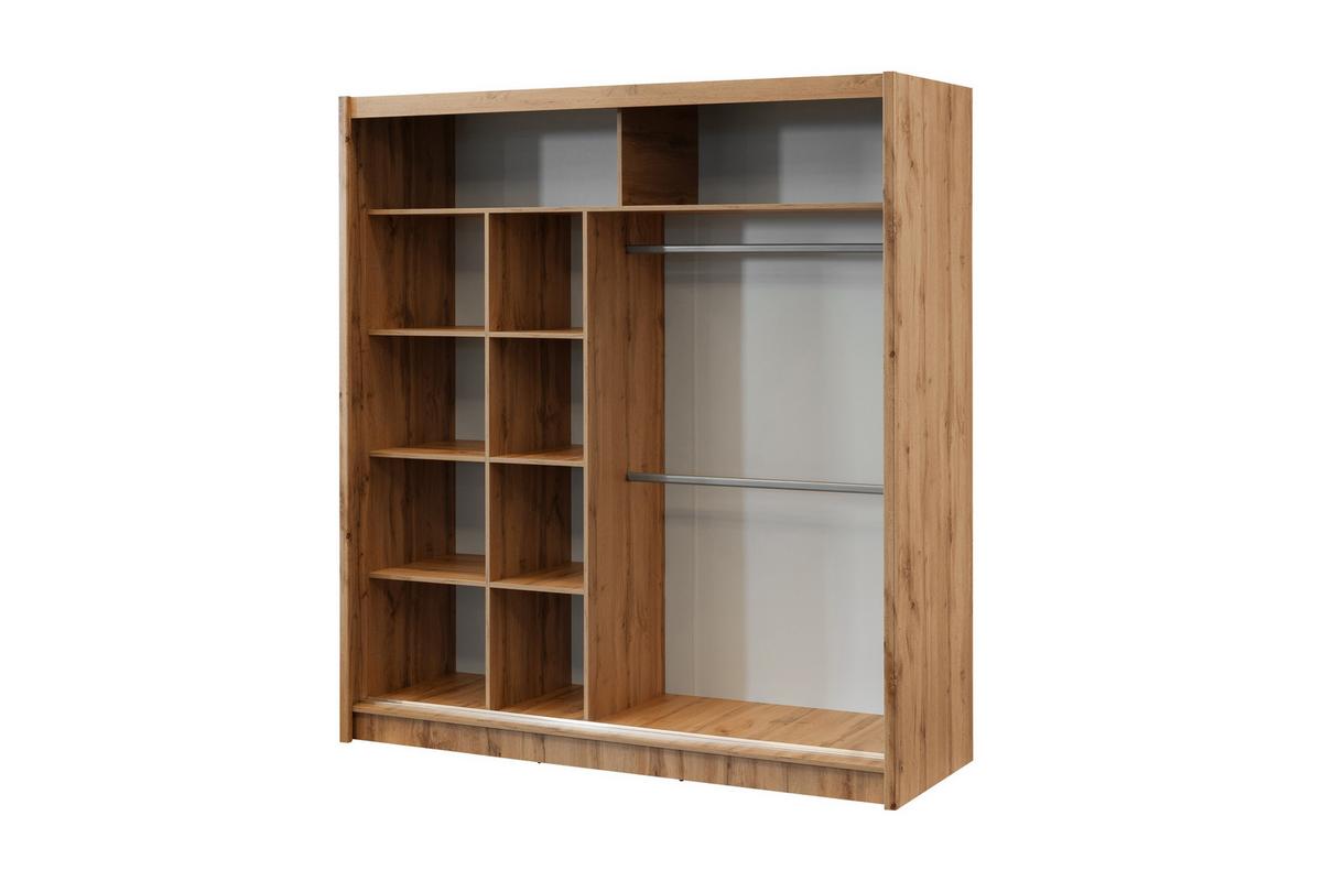 SCHWEBETÜRENSCHRANK DRAVEN 203/215/60,5 cm 2-türig mit Spiegel Eiche Wotan - Eiche Wotan/Schwarz, Holzwerkstoff (203/215/60.5cm) - MASSENO