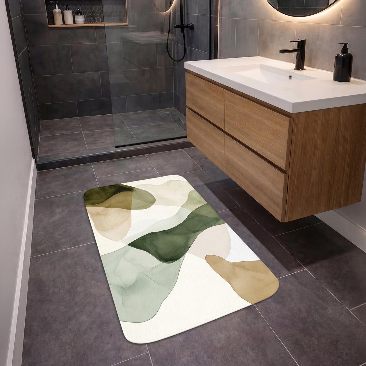 BADEMATTE Japandi - Abstrakt - Grün 60x90 cm - Grün, Textil (60/90cm) - OnlyWow