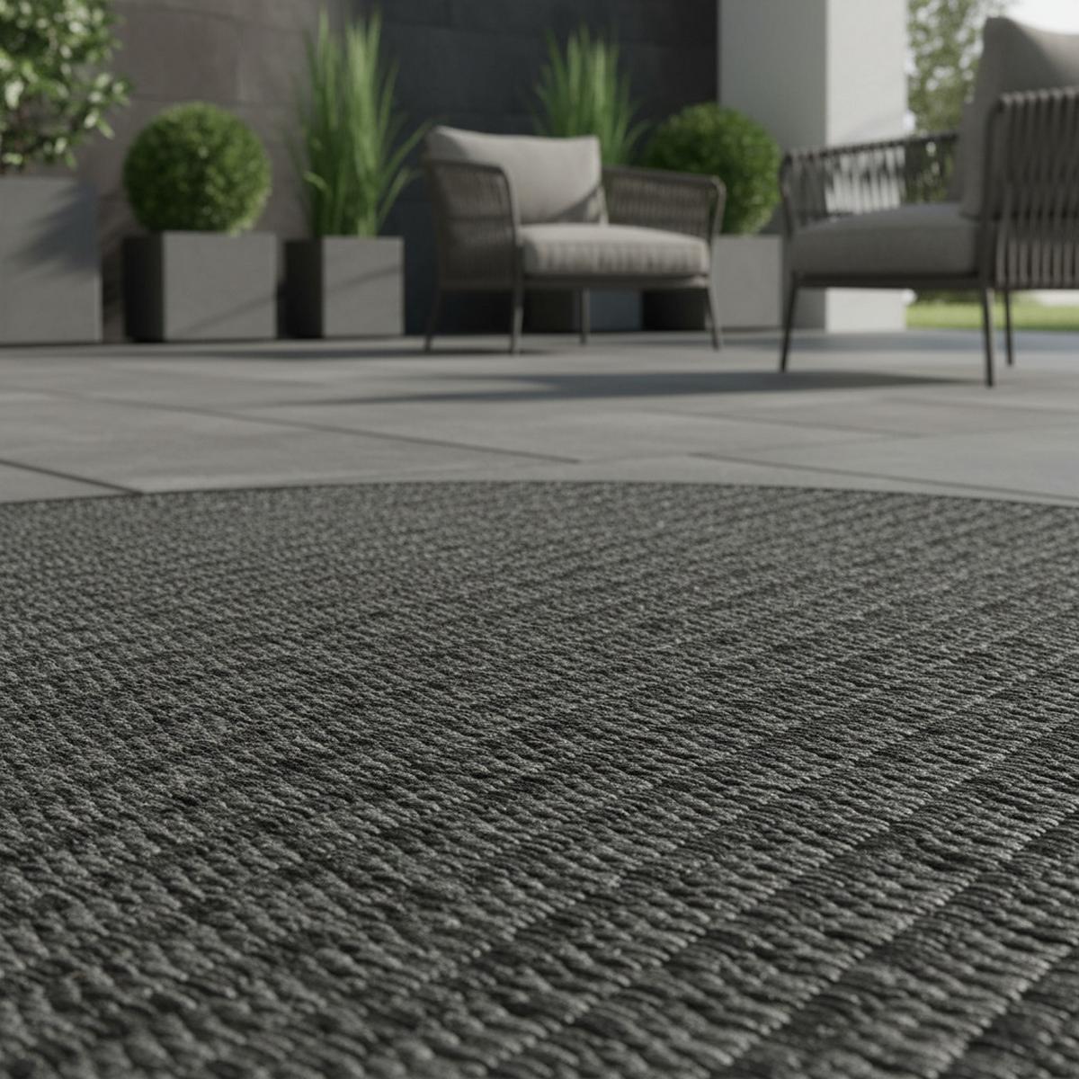 TEPPICH Outdoor DAFNE in Schwarz, einfarbig, Ø 200 cm - Grau, Textil (200/200cm) - KADIMA DESIGN