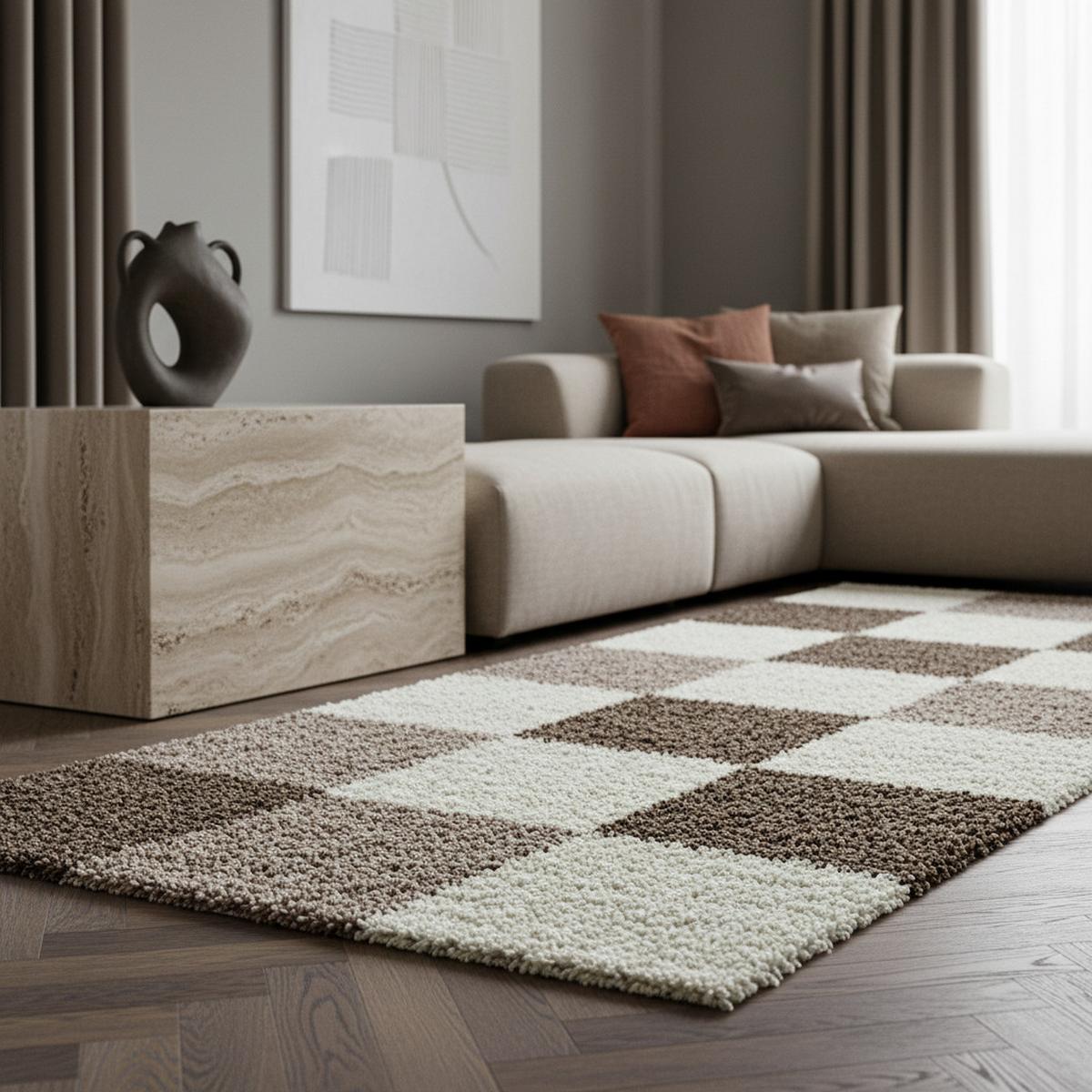 HOCHFLORTEPPICH RHEIN, kariert, Mokka, 80 x 250 cm - Braun, Textil (250/80cm) - KADIMA DESIGN