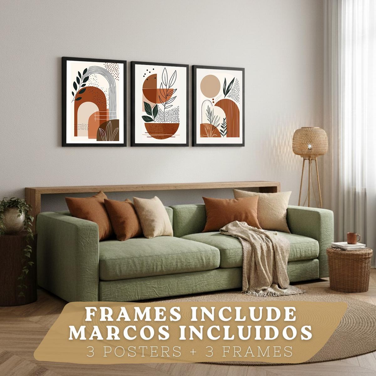POSTER 3er Kunstdruck-Set Wandbilder Abstrakt Floral modern Wohnzimmer Deko, Schlafzimmer, Küche, Badezimmer Rahmenlos A4 - Schwarz, Papier (29.7/1/21cm) - Nacnic