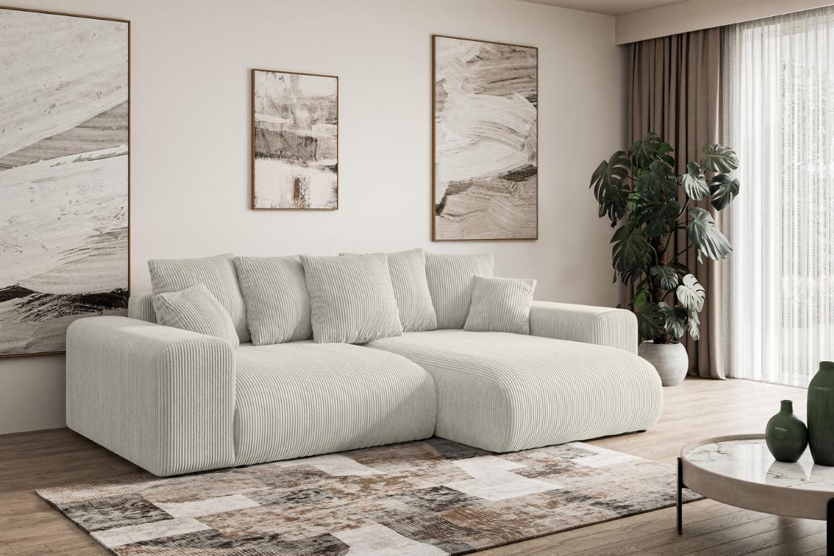 ECKSOFA Ottomane rechts ESKAR-L 266x176x72 Creme Cord - Ecru/Creme, Holzwerkstoff/Kunststoff (176/266cm) - ALTDECOR