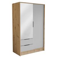 DREHTÜRENSCHRANK CAVA 102/200/51 cm Modern Kleiderschrank 2-türig mit Spiegel Eiche Artisan - Weiß/Eiche Artisan, Holzwerkstoff (102/200/51cm) - MASSENO
