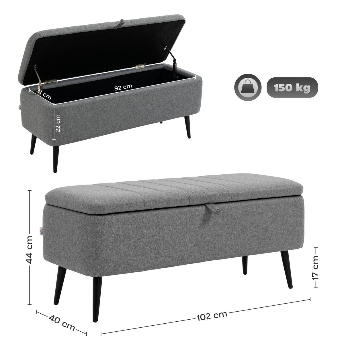 TRUHENBANK mit Stauraum, leinenoptik mit Stahlbeine - Grau, Kunststoff (40/44/102cm) - HOMCOM
