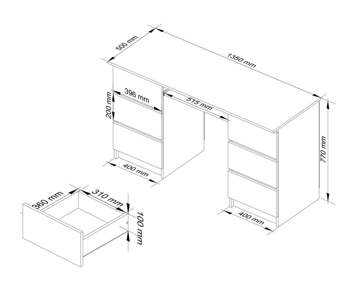 SCHREIBTISCH Erlefarben 77/135/50 - Erlefarben, Holzwerkstoff (155/85/77cm) - RAUMHIRSCH FURNITURE