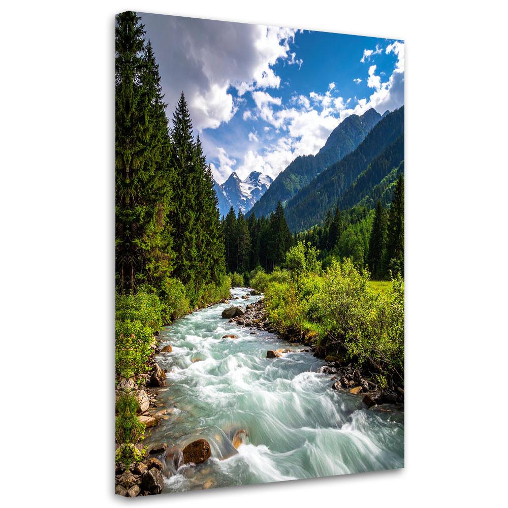 LEINWANDBILD Berglandschaft Bach Natur 80x120cm - Grün, Textil (80/120cm) - Feeby