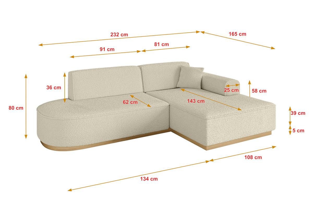 ECKSOFA Ottomane Rechts IREA-L1-v2 - 232x165x80 cm Beige - Hellbraun/Creme, Holzwerkstoff/Textil (232/165cm) - ALTDECOR
