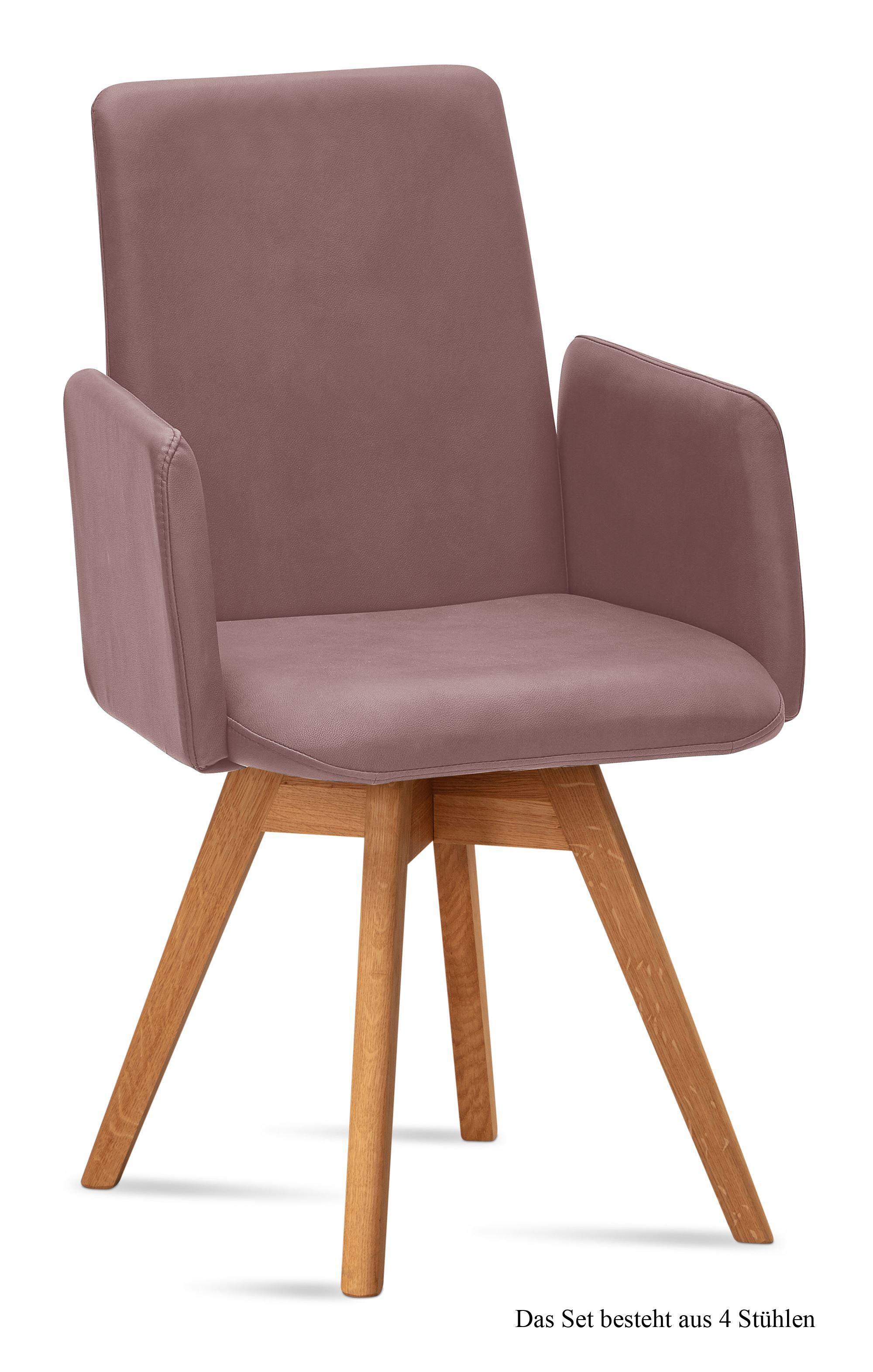 ARMLEHNSTUHL drehbar (4er-Set) Donny 52x92x60 Eiche geölt/Rosewood - Eichefarben/Dunkelrosa, Kunststoff (60/92/52cm) - 58aufmkessel