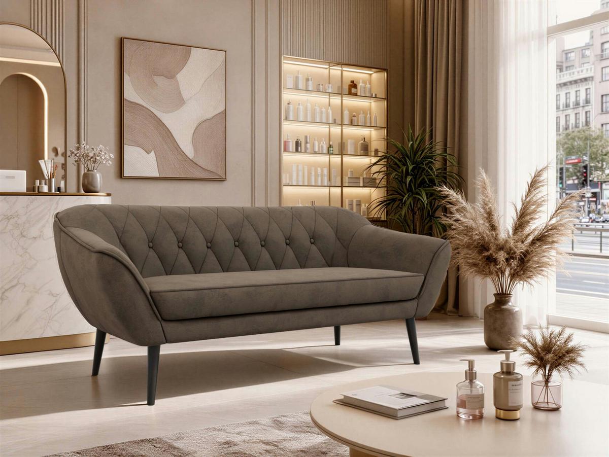 3-SITZER-SOFA PIRS - Braun Velvet - Schwarze Beine - Dunkelbraun/Schwarz, Holzwerkstoff/Textil (180/75/74cm) - MKS