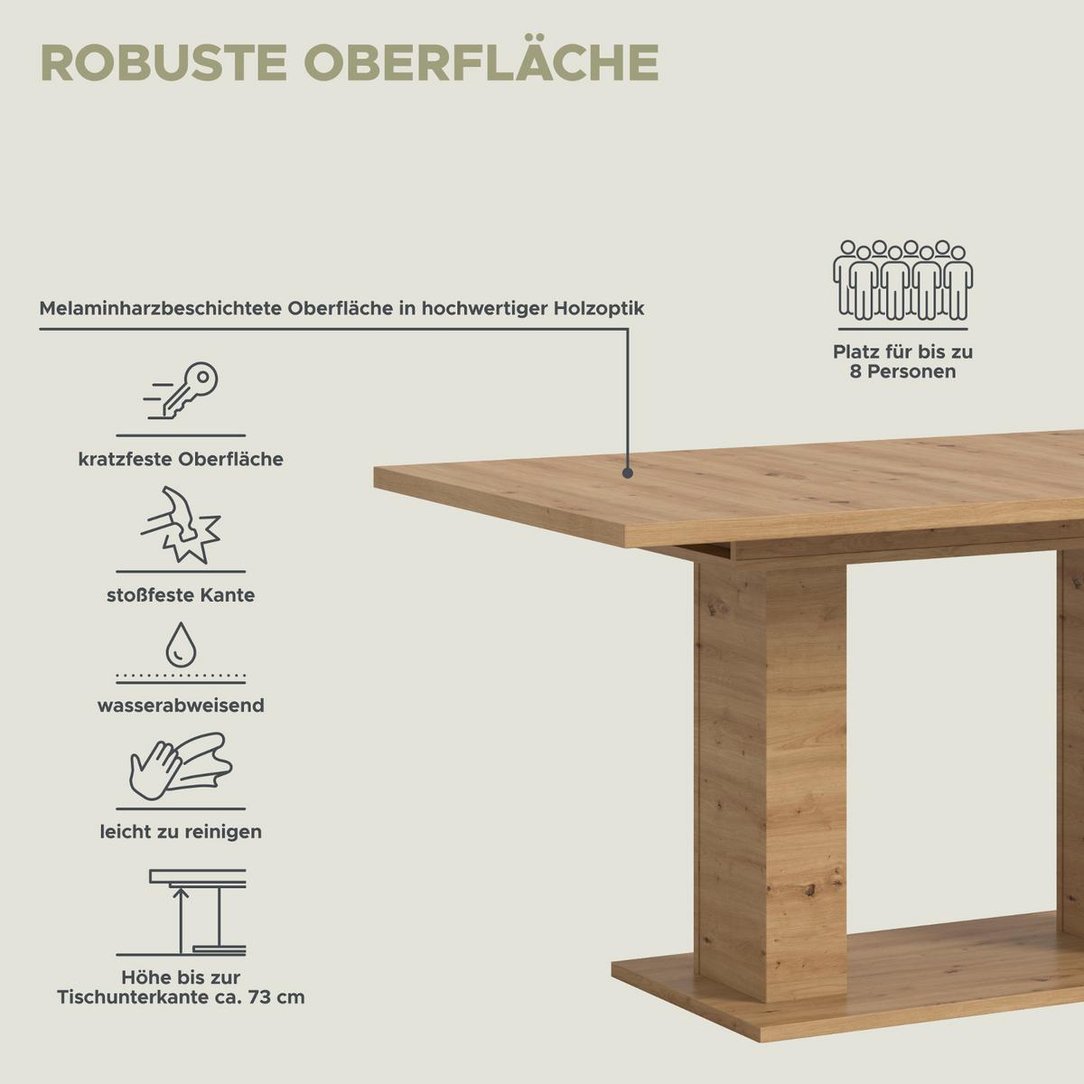 ESSTISCH Eiche Artisan, Küchentisch ausziehbar 150 - 190 cm - Eiche Artisan, Holzwerkstoff/Metall (150/90/76cm) - Inn.Furn