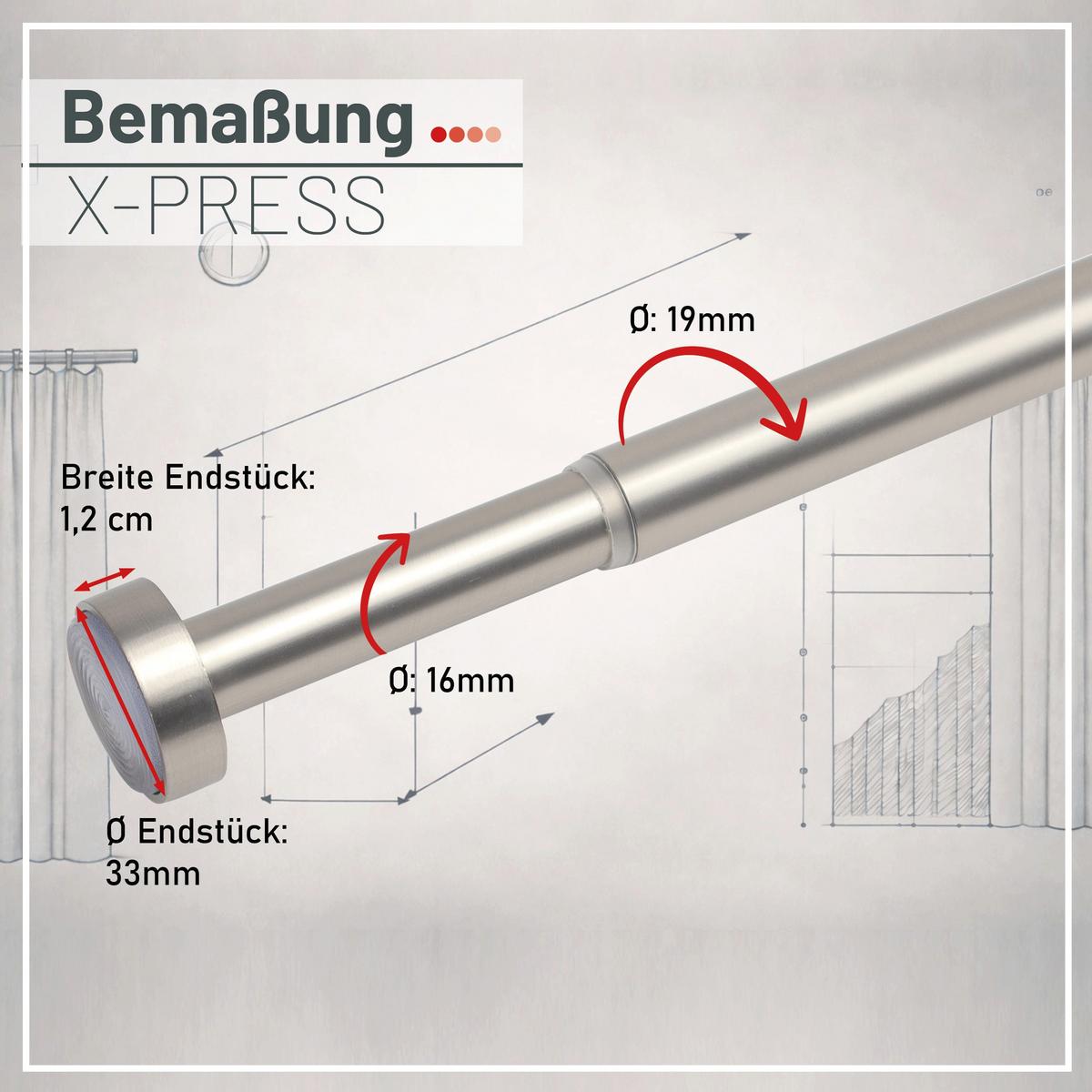 DUSCHVORHANGSTANGE ohne Bohren ausdrehbare Teleskop-Klemmstange aus Metall 125-220cm - Silberfarben, Metall (125cm) - Deco-Raum