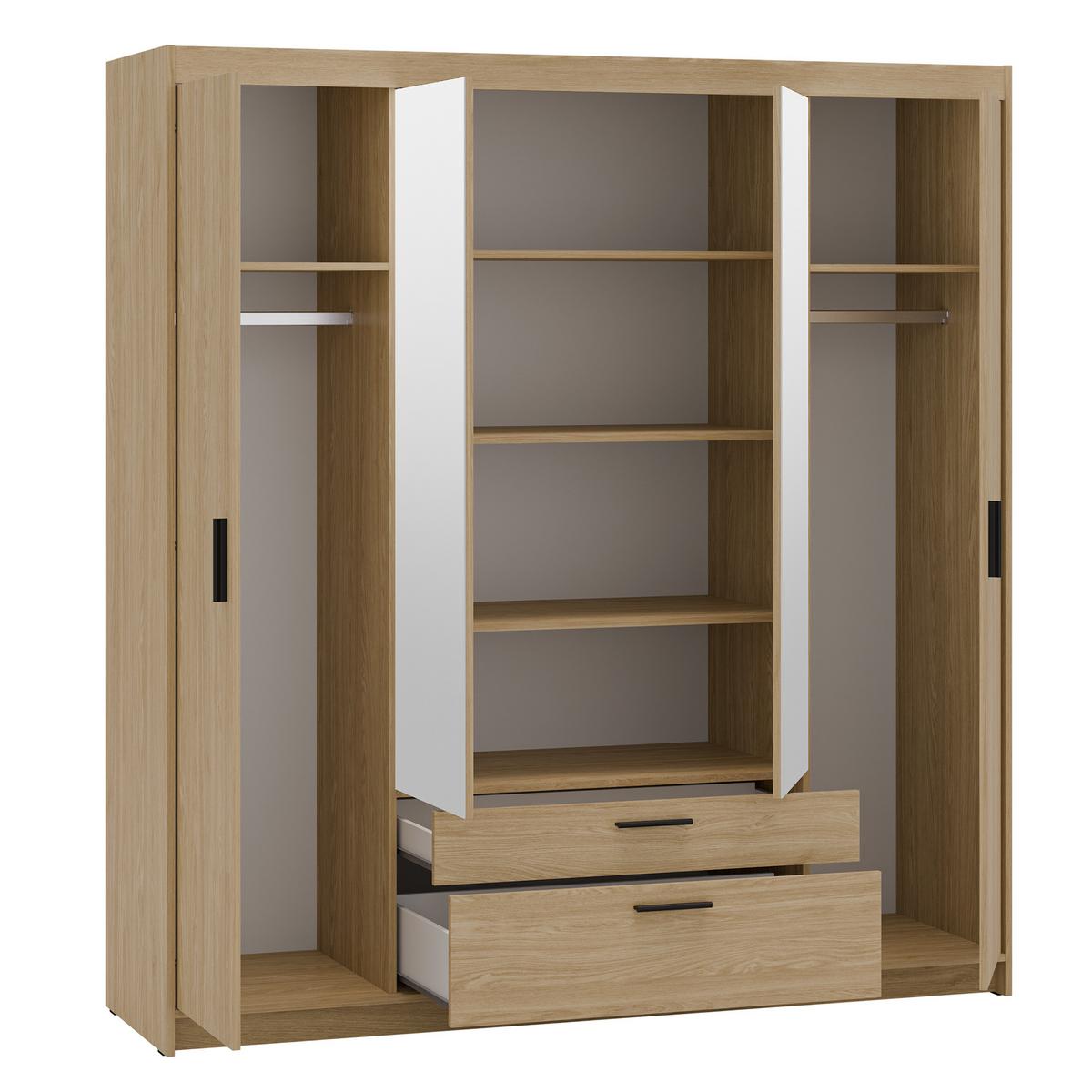 DREHTÜRENSCHRANK Elena mit 4 Türen, 2 Schubladen und Spiegel, 176 cm, Eiche Geölt - Eichefarben, Holzwerkstoff (176/190/53cm) - Beautysofa