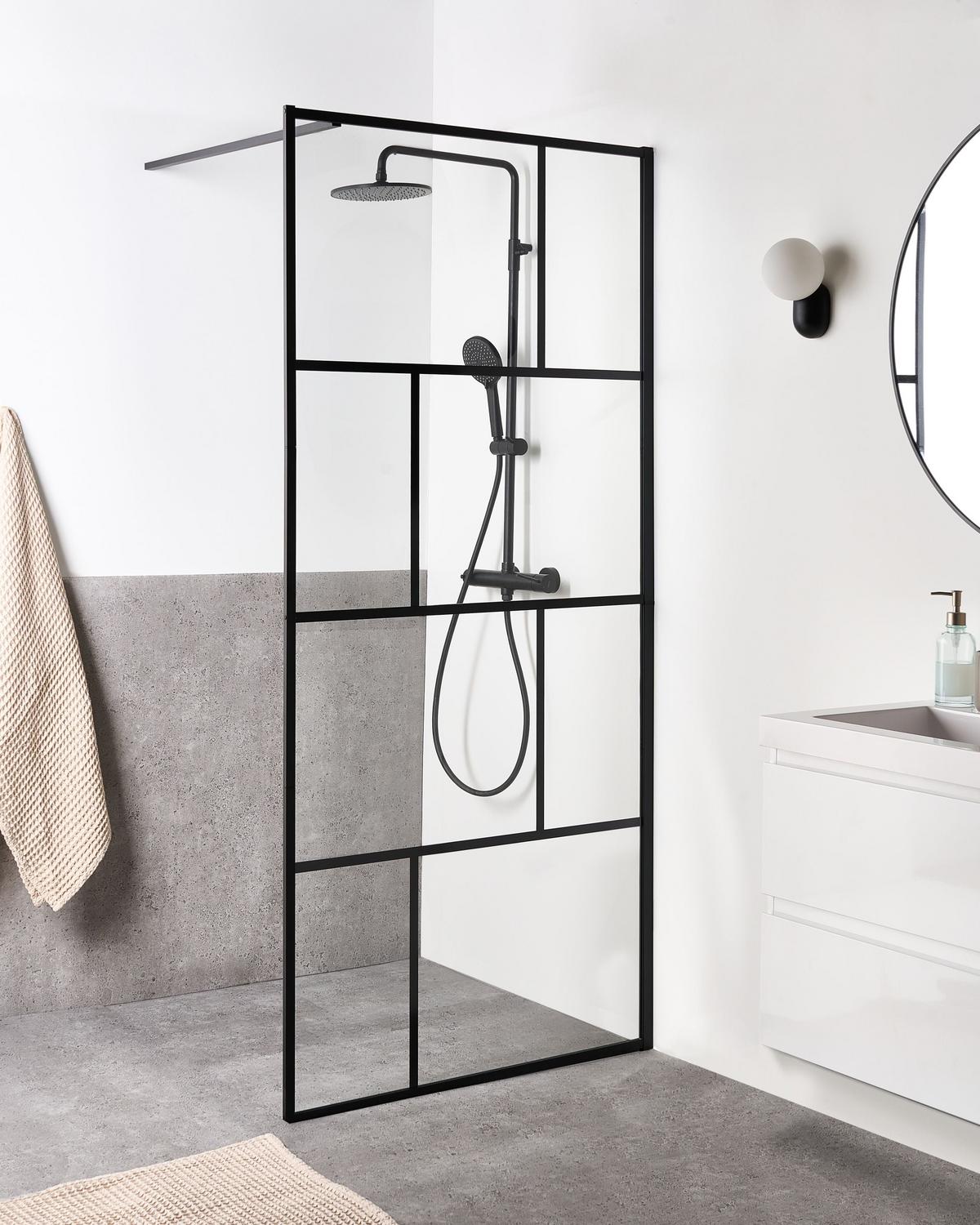 DUSCHWAND 90/195 cm Schwarz Tapajos - Schwarz, Glas (90/195cm) - Beliani