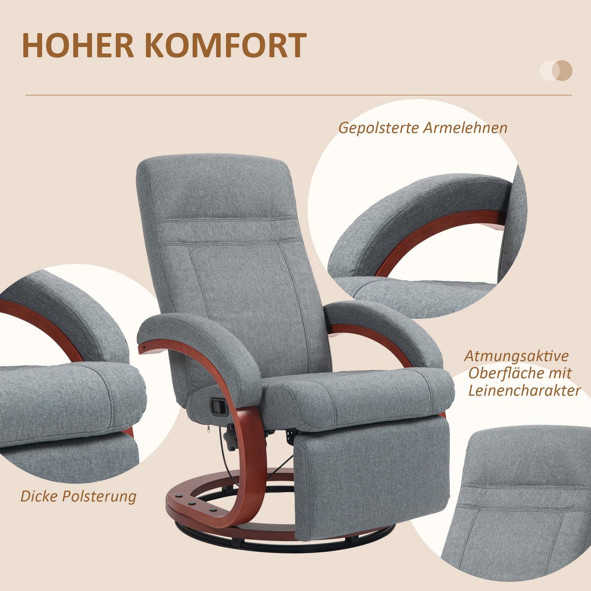 RELAXSESSEL Drehbarer Fernsehsessel mit Liegefunktion, Liegesessel, Stoff, Grau - Grau, Textil (68/100/86cm) - HOMCOM