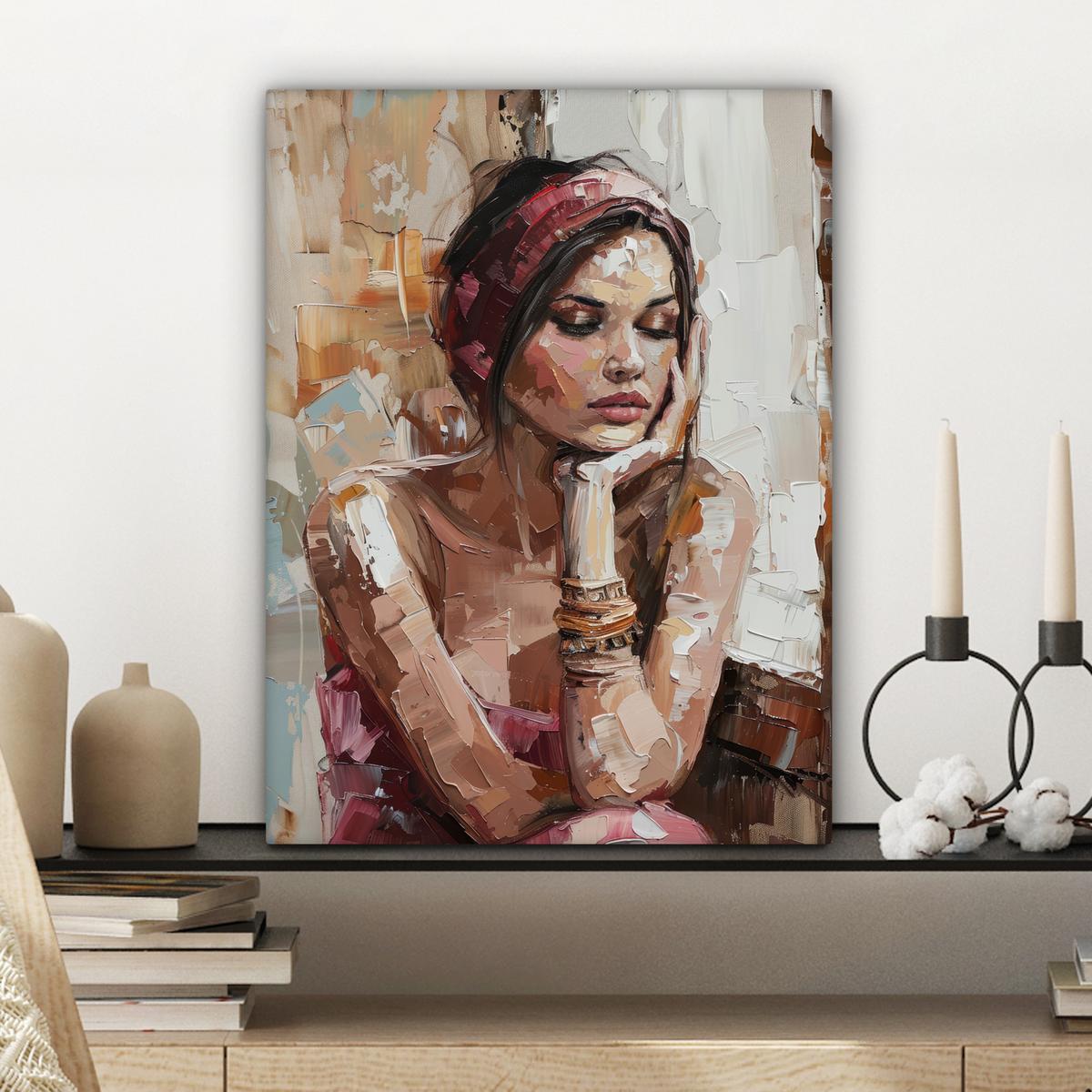 LEINWANDBILD Frau - Lackierung - Porträt - Modern Room Decor 30x40 cm - Altrosa, Textil (30/40cm) - MuchoWow