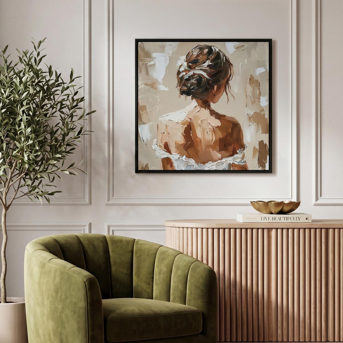 LEINWAND Bilder mit Rahmen - Frau - Farbe - Abstrakt - Beige - Modern - 50x50 - Sandfarben, Textil (50/50cm) - MuchoWow