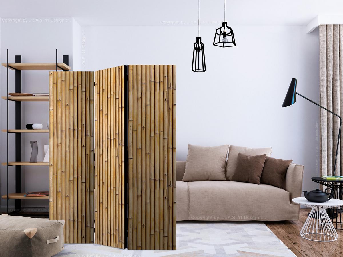 PARAVENT Akustik 3-tlg 135x172 cm Bambus Natur - Beige, Holz/Textil (135/172/3cm) - Muralo