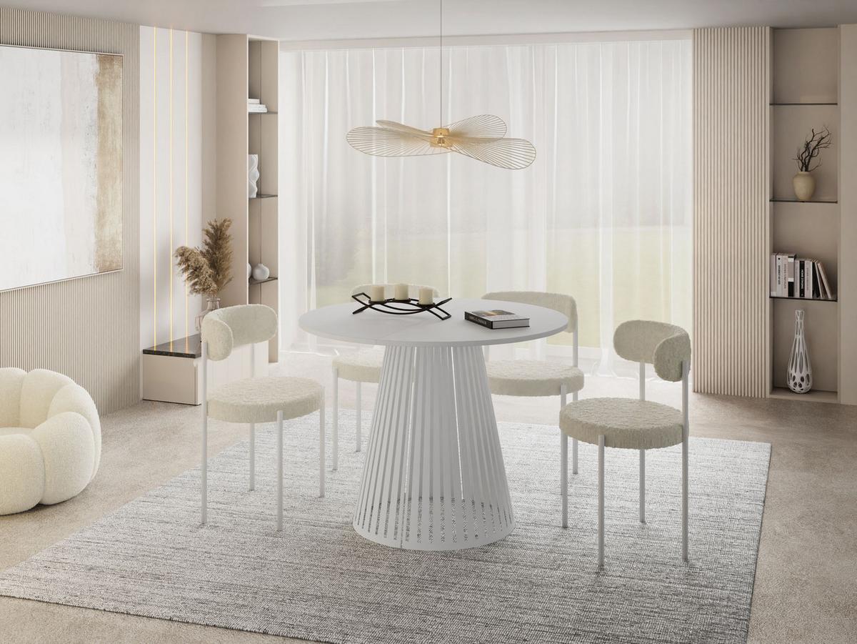 ESSTISCH Naro rund ausziehbar mit Weißem Lamellen-Metallgestell, Weiß 100-180/100/76 cm - Weiß, Holzwerkstoff/Metall (100/176/76cm) - WFL GROUP
