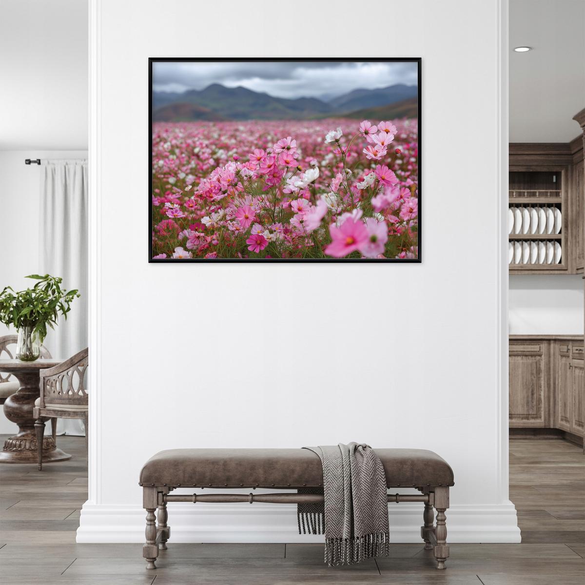 BILDER mit Rahmen Blumen Felder Rosa 100x70 cm - Multicolor, Holzwerkstoff (100/70cm) - Wallarena