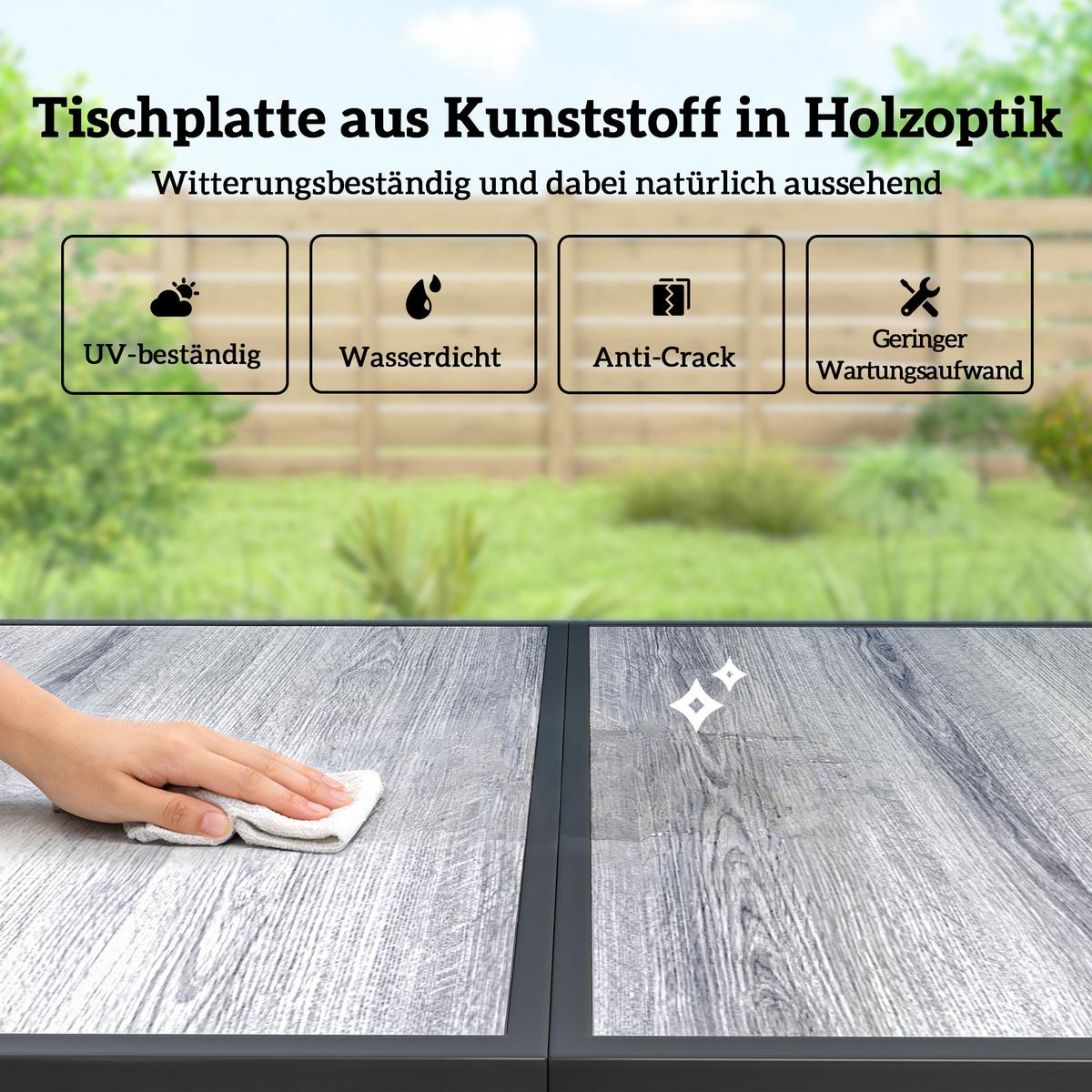 GARTENGARNITUR 7 TLG. Verzinkter-Stahl Schwarz - Schwarz/Grau, Kunststoff/Metall - Outsunny