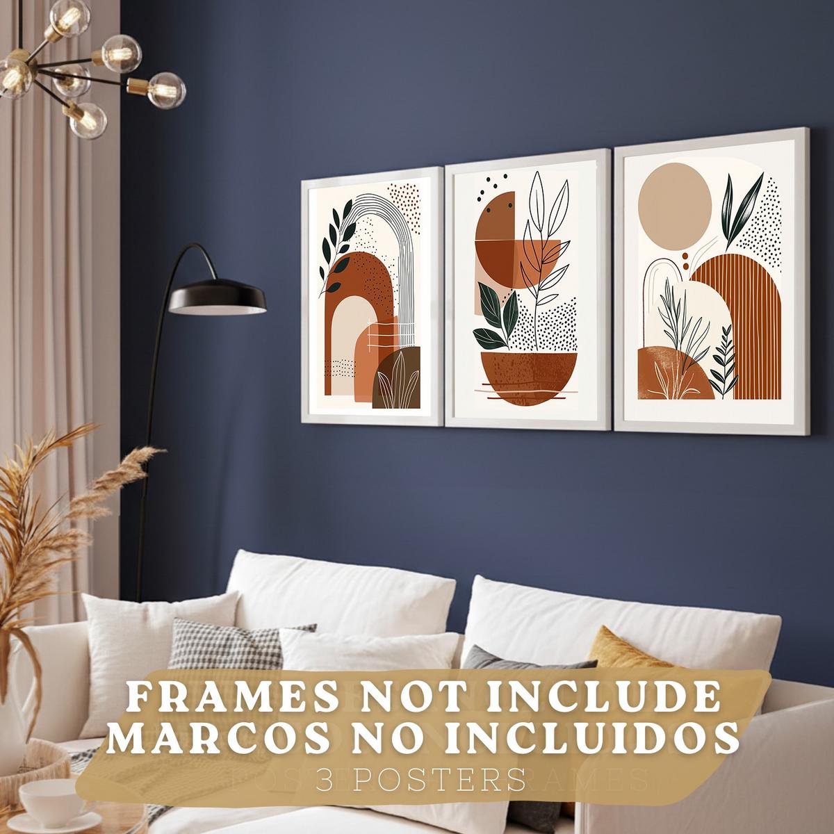POSTER 3er Kunstdruck-Set Wandbilder Abstrakt Floral modern Wohnzimmer Deko, Schlafzimmer, Küche, Badezimmer Rahmenlos A4 - Klar, Papier (29.7/1/21cm) - Nacnic