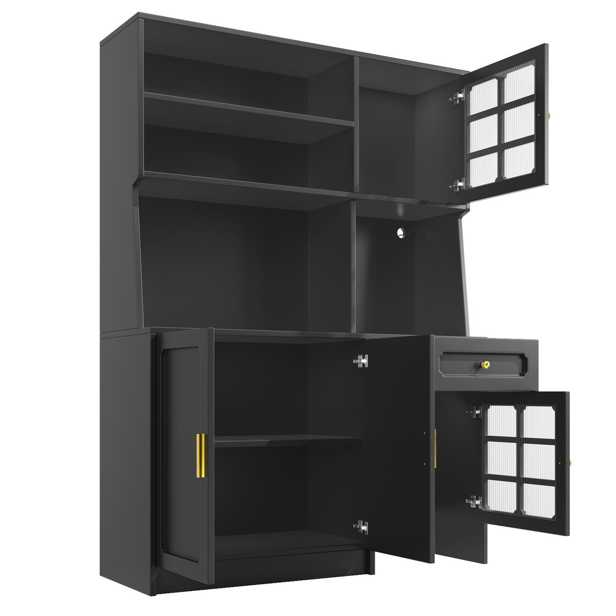 KÜCHENSCHRANK Schwarz 130x180 cm mit App-LED & Saugroboter-Garage - Schwarz, Holzwerkstoff (130/180/45cm) - Urban Meuble