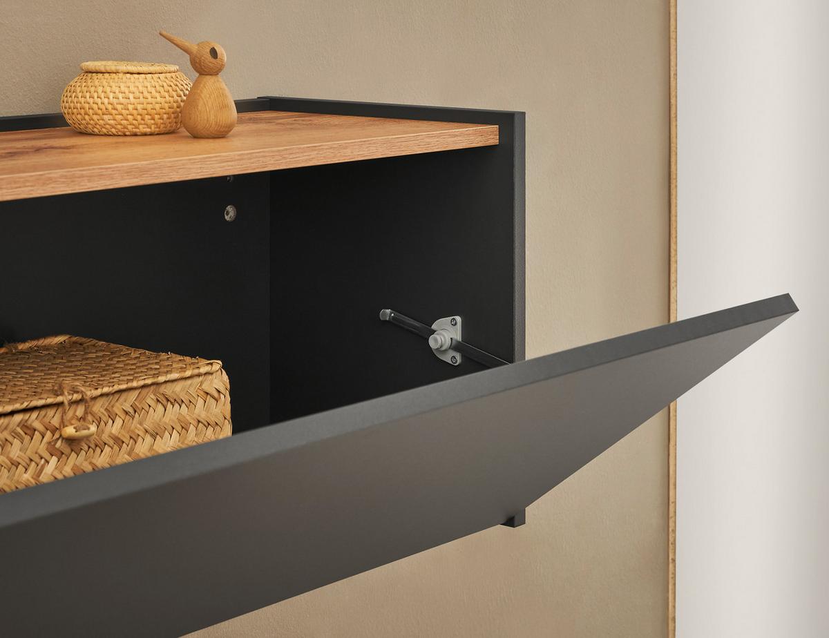 HÄNGESCHRANK grau matt, Eiche Wotan 100 cm, Schuhschrank hängend - Eiche Wotan/Grau, Holzwerkstoff/Metall (100/35/30cm) - Furn.Design