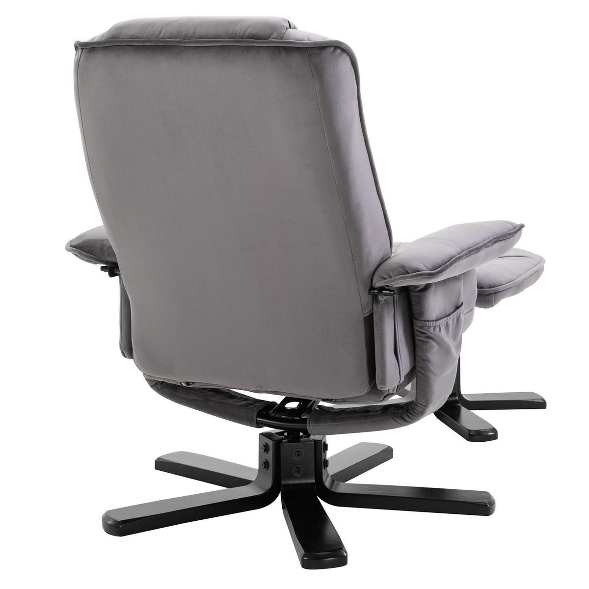 RELAXSESSEL SAMTSTOFF, SET MIT HOCKER CHARLES grau - Grau, Textil (76/87/61cm) - IDIMEX