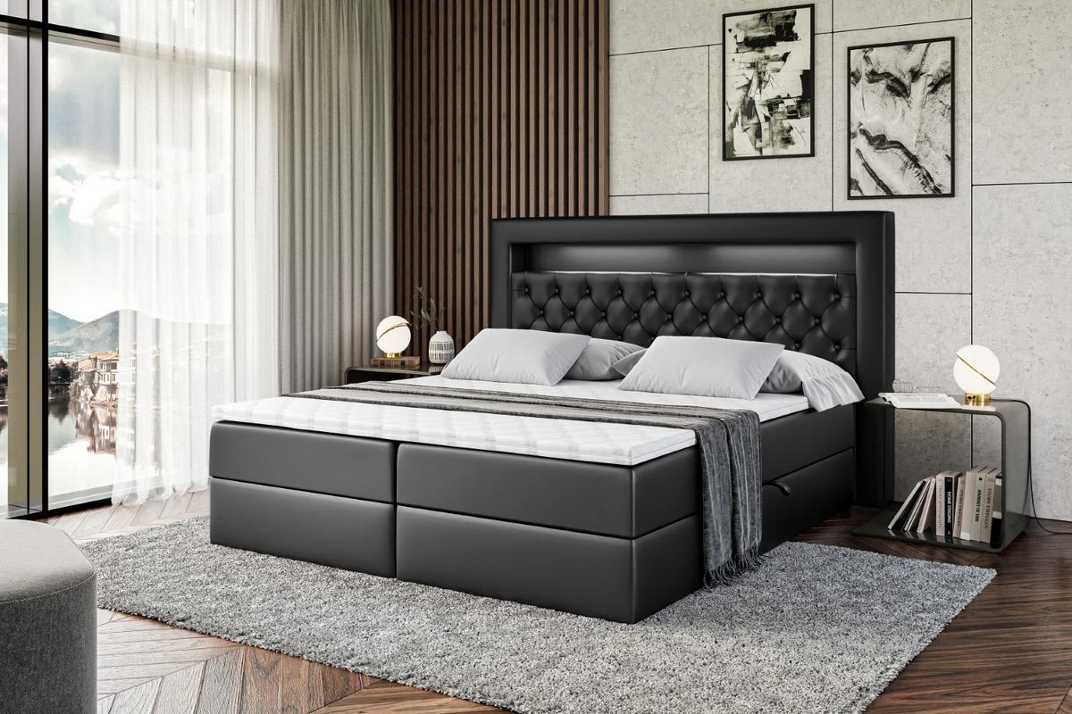 BOXBETT LED mit H3-Matratze und Lattenrost - NOEL GOLD - 180x200 Schwarz Hochglanz - Schwarz Hochglanz, Holzwerkstoff (180/200cm) - ALTDECOR