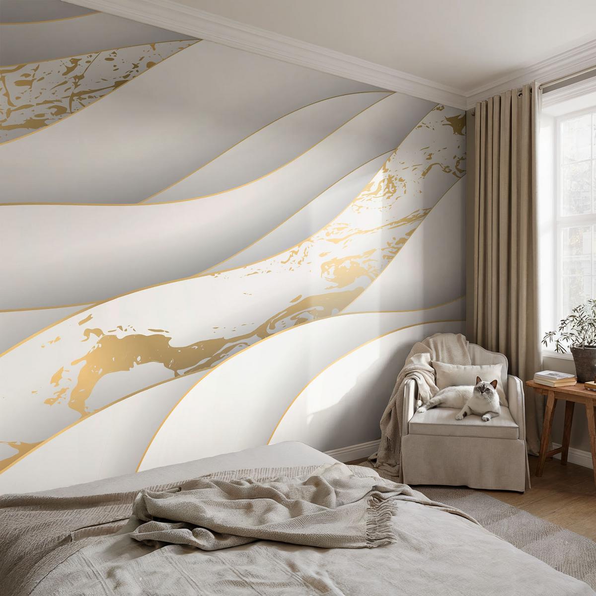 FOTOTAPETE 152x104 cm - Dynamische Muster - Weiß, Textil (152/104cm) - Wallfluent