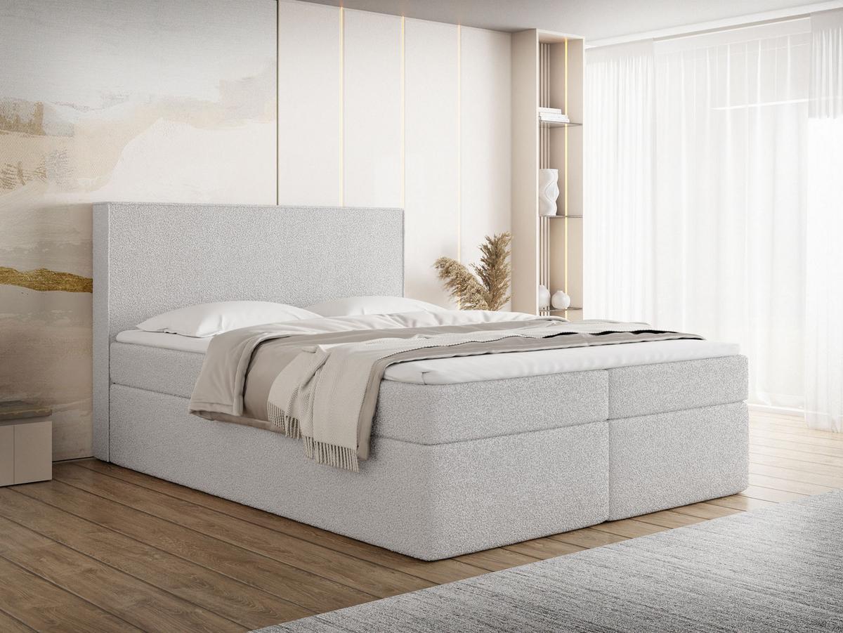 BOXBETT Terra mit Bettkasten, Boucle Grau 140/200 cm – 7-Zonen Taschenfederkern-Matratze & Komfortschaum-Topper - Hellgrau, Kunststoff/Textil (140/200cm) - WFL GROUP